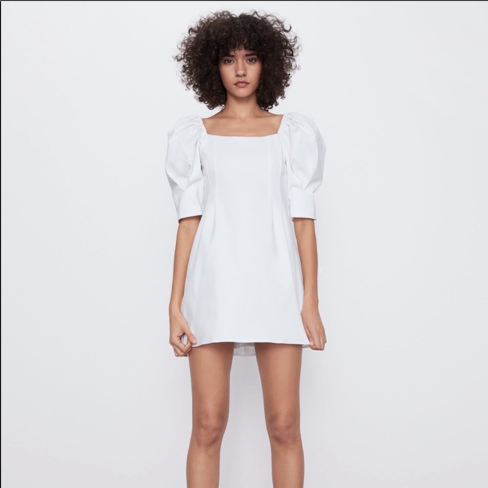 Zara white puff sleeve dress